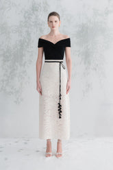 Off-Shoulder Knot Front Top with Draped Neckline and Contoured Silhouette